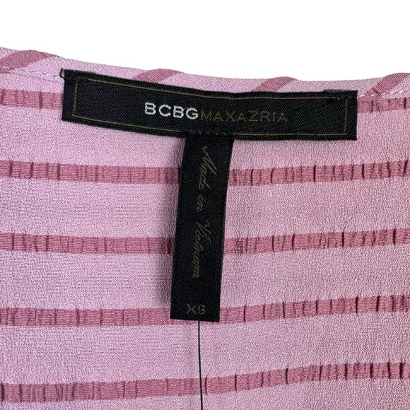 BCBGMAXAZRIA NWT Mauve Pink Monochrome Stripe Long Sleeve Hi Low Wrap Blouse - Picture 13 of 15